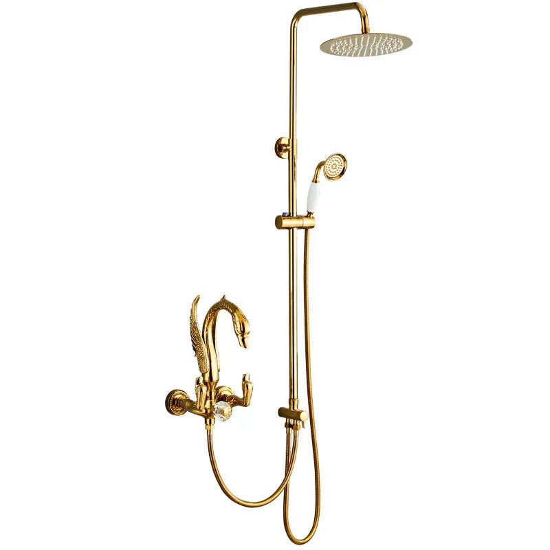 Afralia™ Swan Gold Bathroom Shower Faucet Set with Rainfall Mixer Tap
