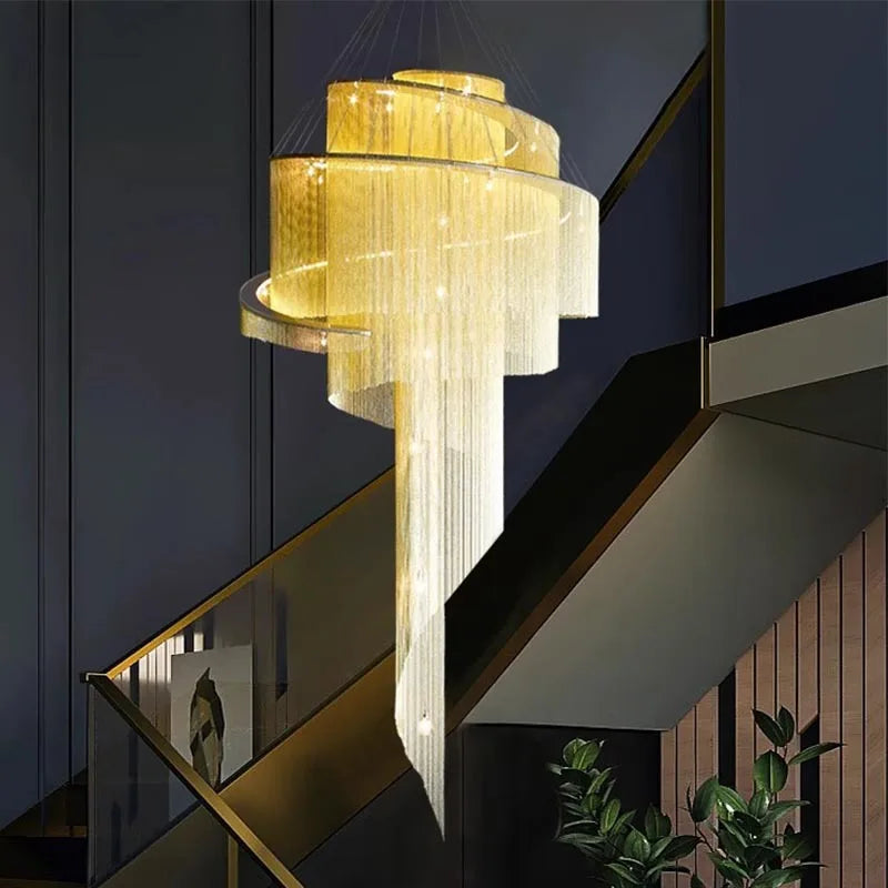 Afralia™ Spiral Staircase Chandelier Tassel Ceiling Light LED Lustres Silver Gold Decor