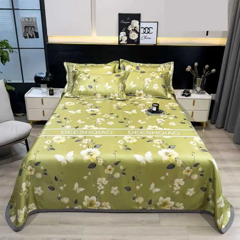 Afralia™ Multicolour Floral Patchwork Satin Bed Cover Set for Smooth Summer Comfort