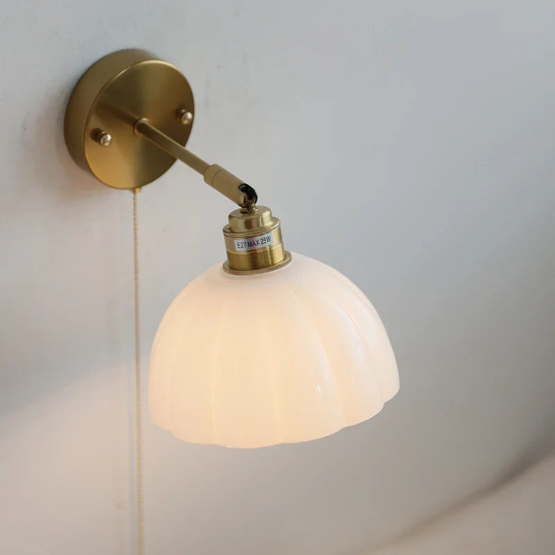 Afralia™ Rotatable Glass LED Wall Lamp with Copper Socket and Pull Chain Switch