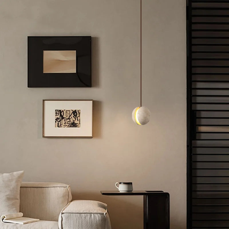 Afralia™ Stone LED Hanging Lamp Yellow Travertine Nordic Minimalism Pendant Lighting