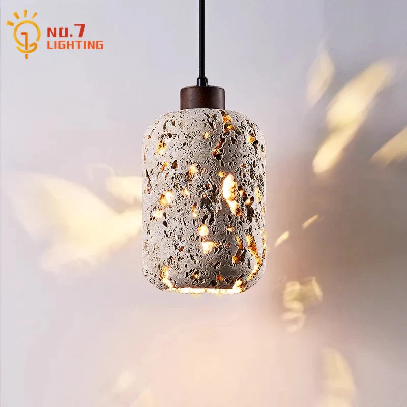 Afralia™ Wabi-sabi Travertine Pendant Lights LED E27 Modern Hanging Lamp for Bedroom Living Room