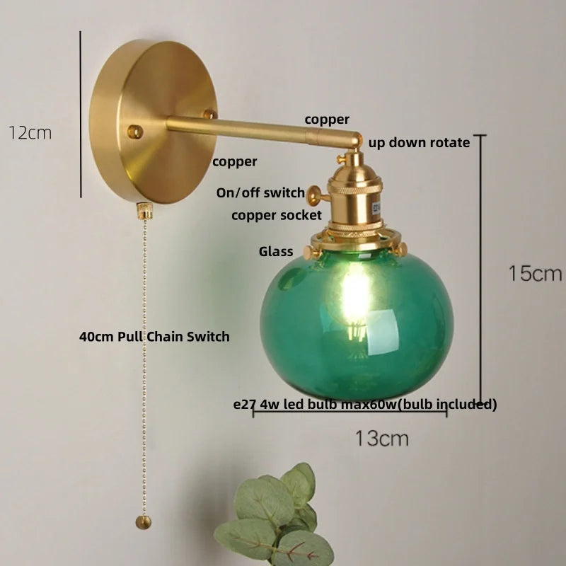 Afralia™ Nordic LED Glass Wall Light with Switch Bedside Lamp