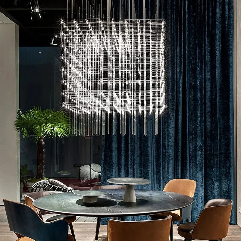 Afralia™ Cube LED Chandelier for Modern Luxury Living Room & Dining Office Hotel