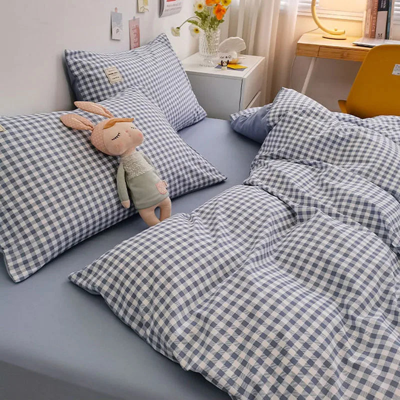 Afralia™ Simple Striped Check Cotton Bedding Sets for Queen King Size