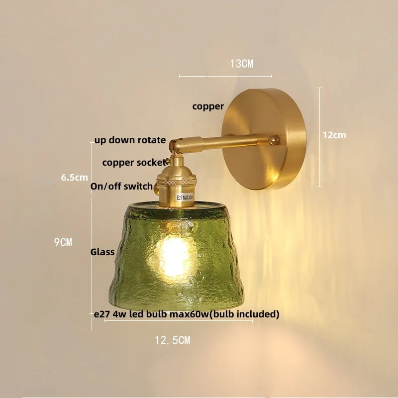 Afralia™ Flower Glass Pull Chain Wall Sconce, Rotatable Copper LED Stair Light