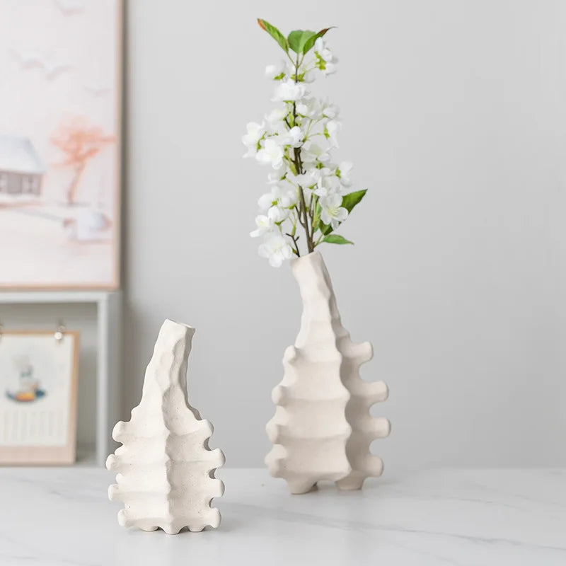 Afralia™ Ceramic Vase with Irregular Geometry and Skeletal Lines for Home Decor