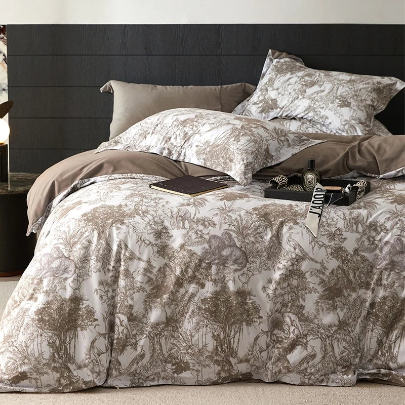 Afralia™ Forest Plant Ink Print Bedding Set, Soft Warm Duvet Cover Set