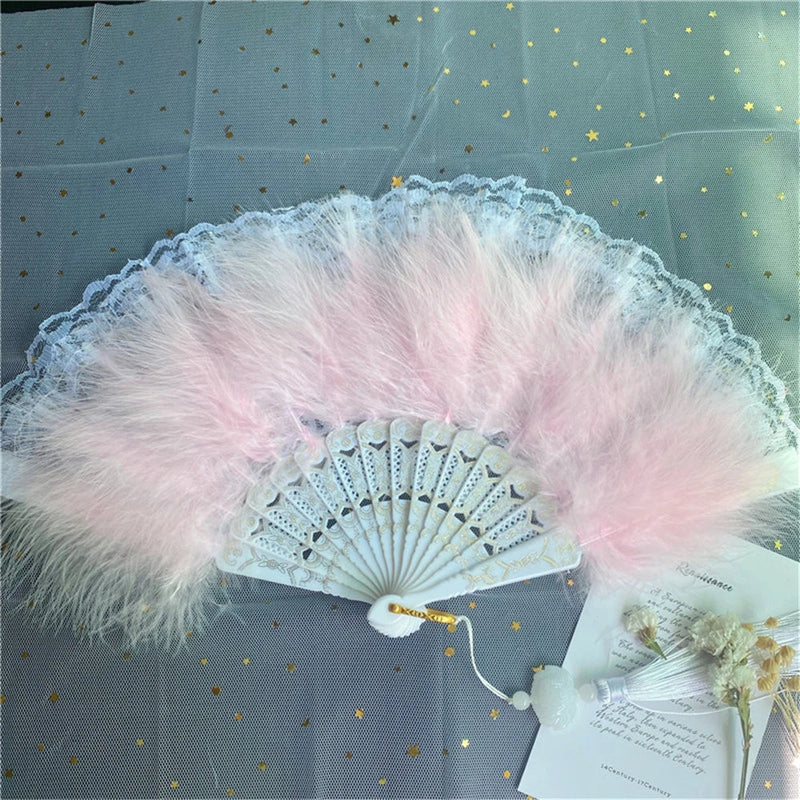 Afralia™ Sweet Fairy Girl Gothic Dance Feather Folding Fan - Single/Double-sided Art Craft