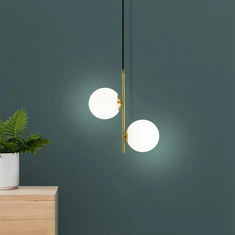 Afralia™ Brass/Black Glass Ball LED Pendant Lights Modern Bedroom Living Room Hanging Lamps