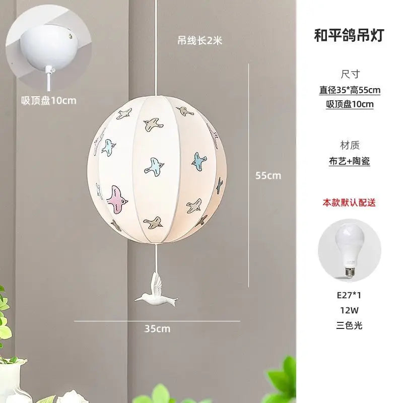 Afralia™ Chinese Medieval Dove Embroidery Fabric Pendant Light - Creative Hanging Line Light