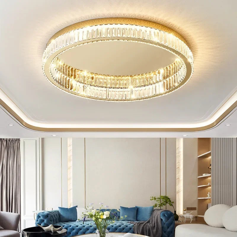Afralia™ Crystal Circle LED Ceiling Chandelier for Modern Living Room, Bedroom, and Study