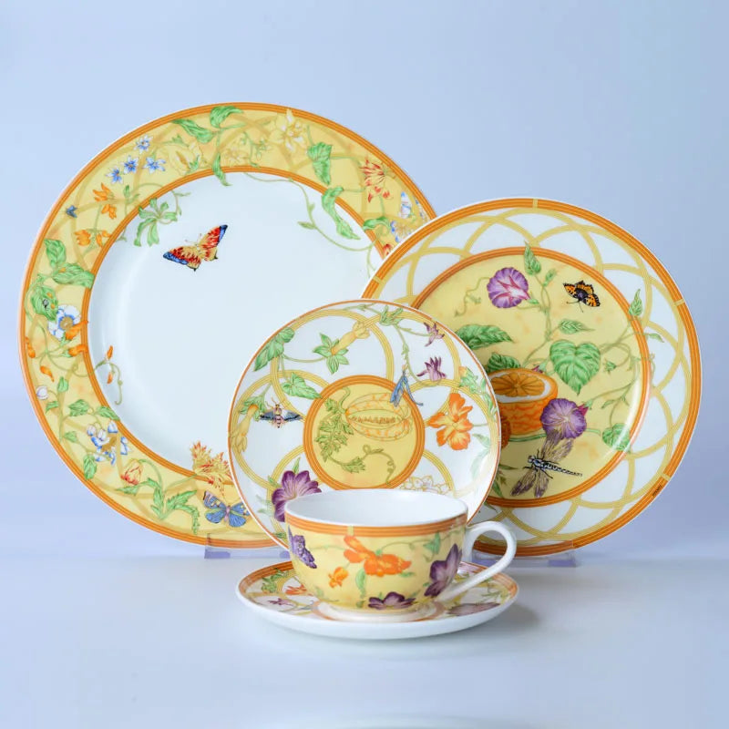 Afralia™ Bone China Dinnerware Set: Plate, Tea Cup, Saucer, Tray, Coffeeware, Kitchen dining