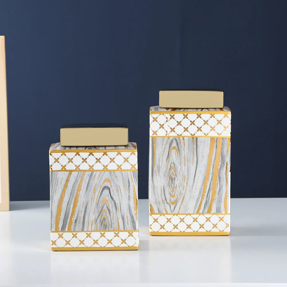 Afralia™ Symmetrical Lines Ceramic Jar with Lid: Decorative Flowers Vase & Porcelain Storage Jar