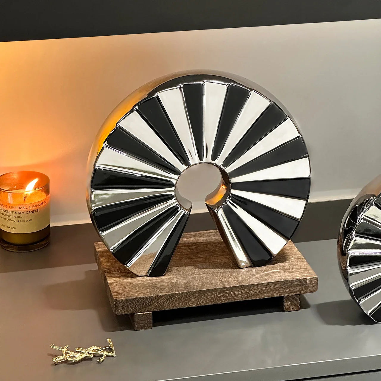 Afralia™ Geometric Ceramic Fan Ornament Sculpture for Home Decor