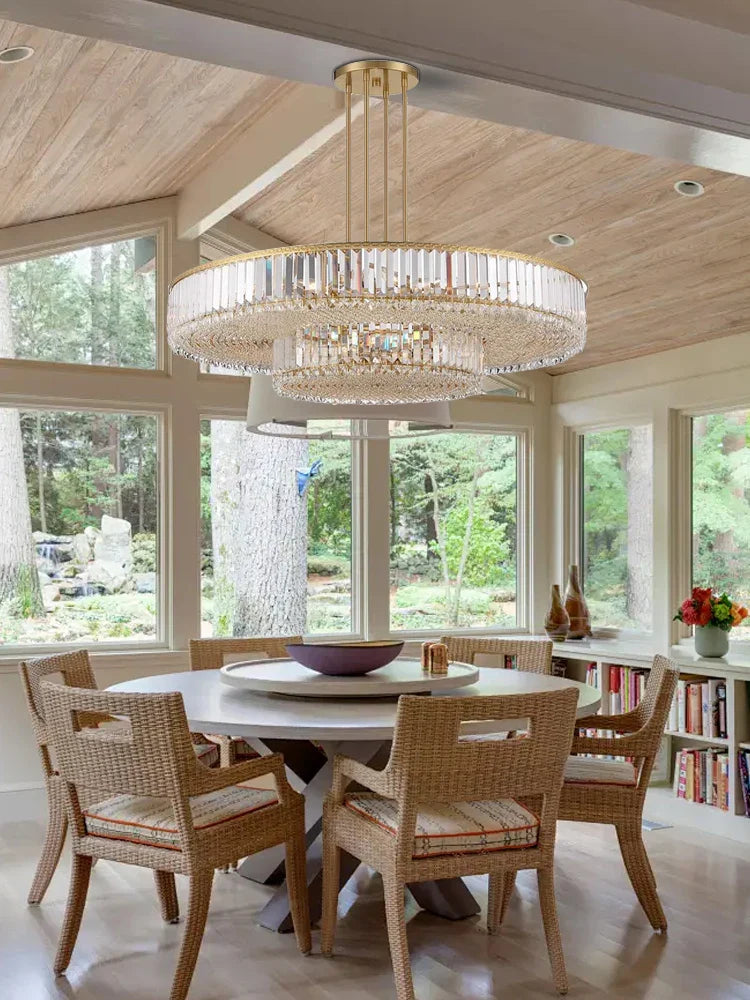 Afralia™ Gold Crystal LED Multi-layer Pendant Lights for Living Room Bedroom Decoration