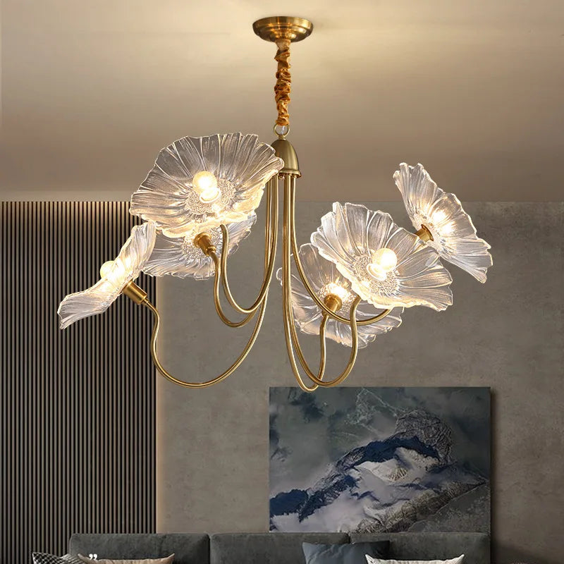 Afralia™ Modern Glass Lotus Chandelier: Luxury LED Pendant Lamp for Bedroom, Kitchen, Living Room