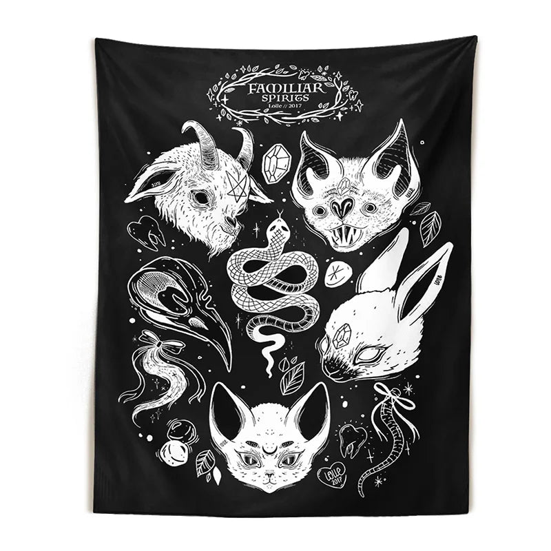 Tarot Cat Tapestry Wall Hanging for Witchy Vibes & Mystical Decor by Afralia™