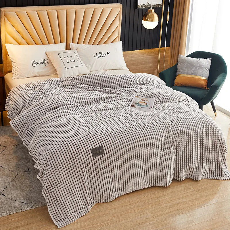 Afralia™ Plaid Double-Sided Coral Fleece Blanket for Bed or Sofa, Cozy Warmth