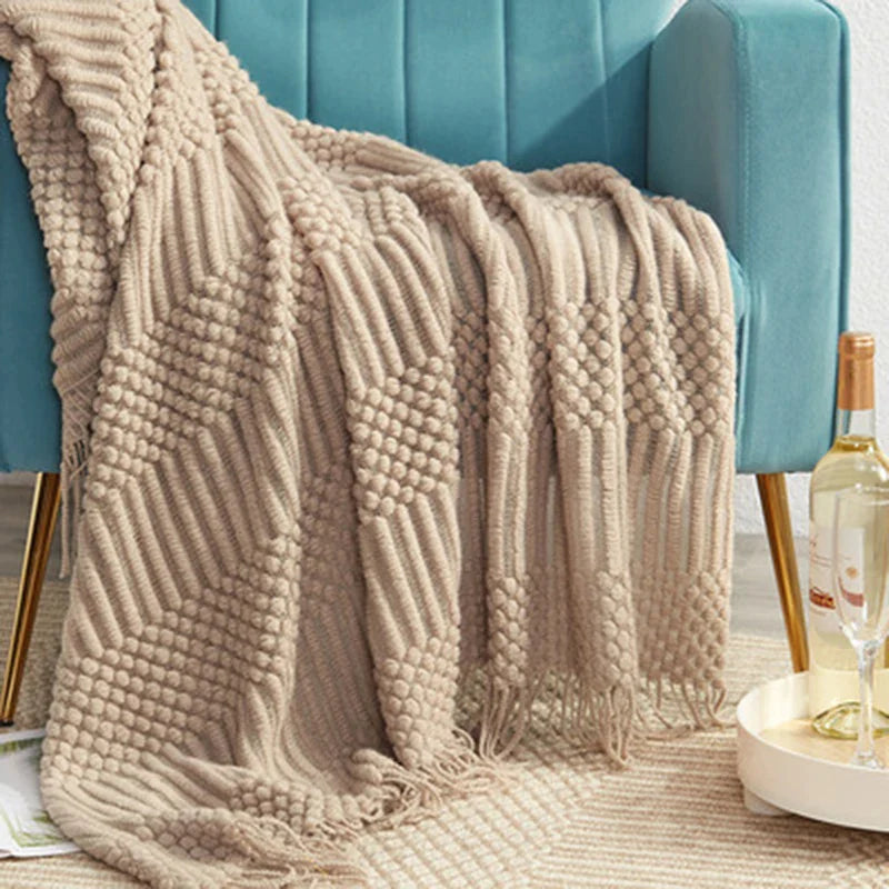 Afralia™ 3D Knitted Tassel Blanket: Stylish Home Decor Throw for Sofa & Bed