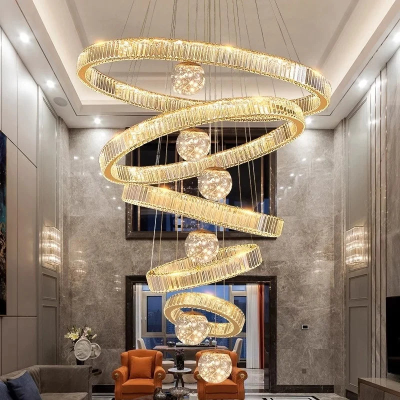 Afralia™ Crystal Chandelier LED Duplex Building High-End Luxury Large Chandelier