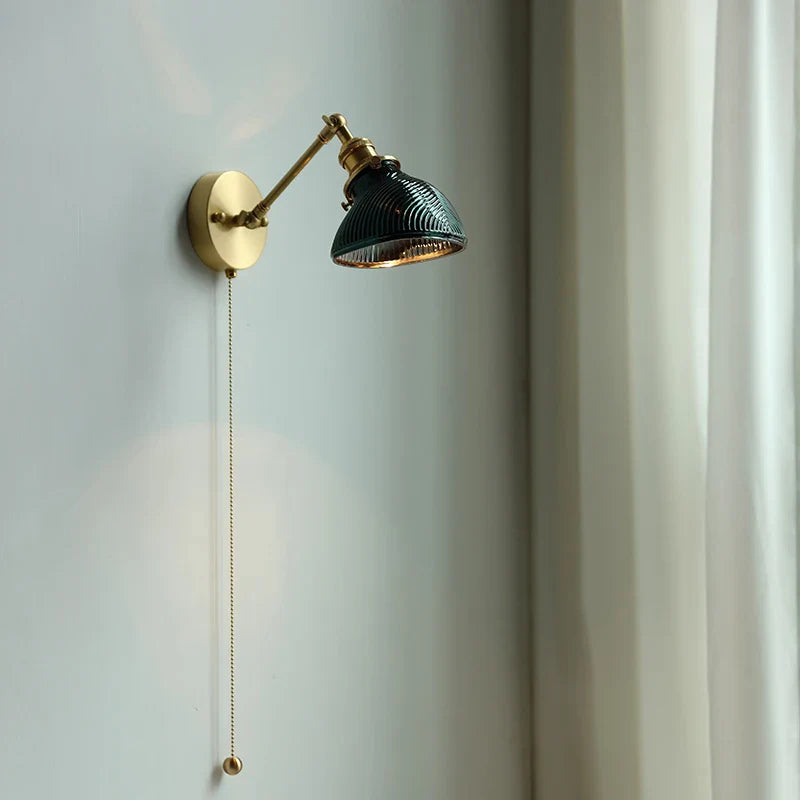 Afralia™ Vintage Glass Copper LED Wall Sconce with Pull Chain Switch for Home Decor
