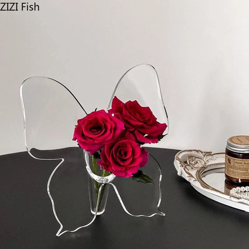 Afralia™ Transparent Butterfly Vase for Desk Decoration and Floral Arrangement