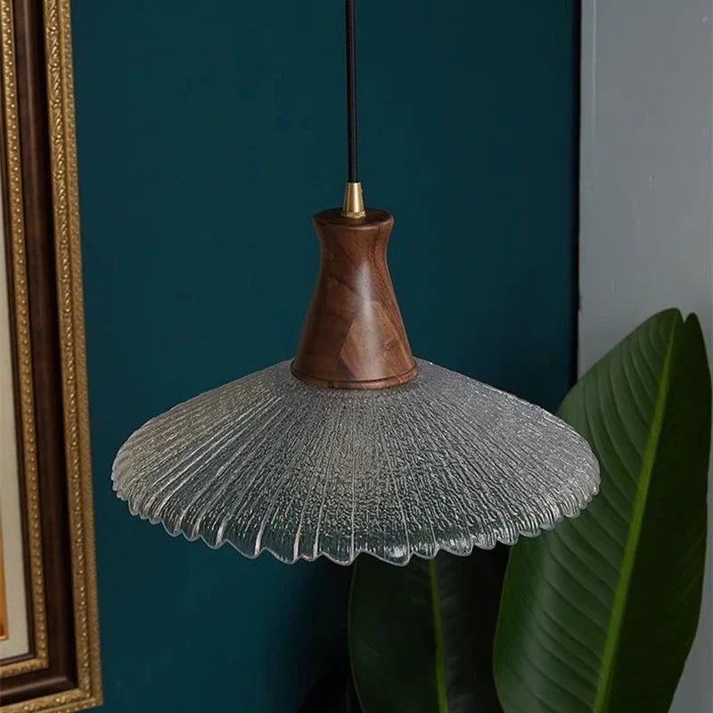 Afralia™ Wood LED Pendant Light with Clear Glass Shade, E27 LED, Japanese-Style Suspension Luminaire