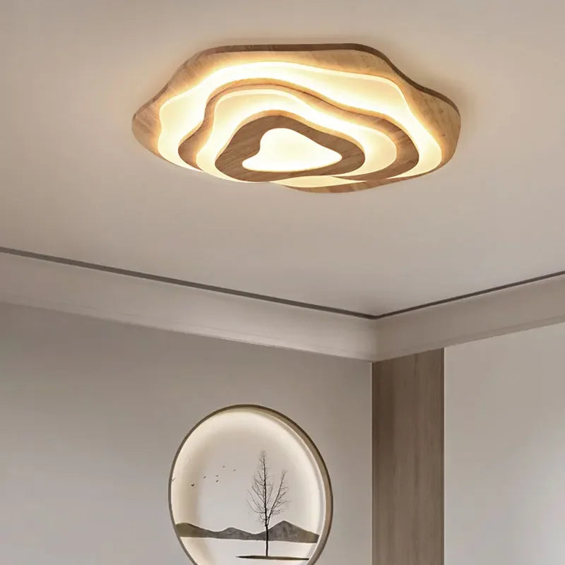 Afralia™ Wood LED Ceiling Chandelier Light with Remote Control for Home Decor