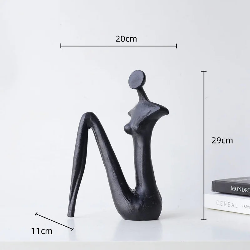 Afralia™ Abstract Black Metal Female Figure Sculpture Home Decor Accessory