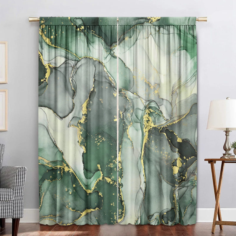 Afralia™ Green Marble Rod Pocket Curtains for Home Decoration