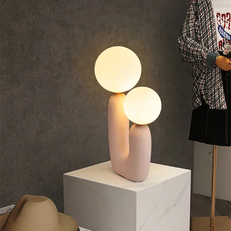 Afralia™ Glass Ball Table Lamp: Green Pink Resin Nordic Creativity Cute Bedroom Decor