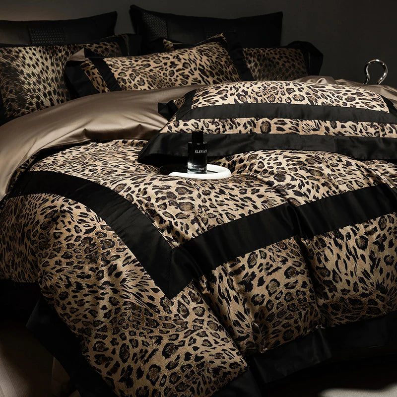 Afralia™ Leopard Print Luxury Bedding Set - Queen/King Size Duvet Cover, Sheet, Pillowcases