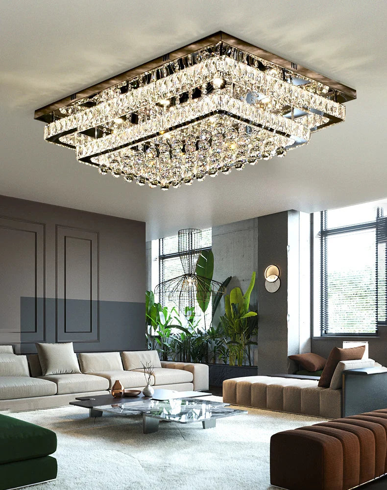 Afralia™ Elegant Crystal LED Chandelier, Remote Control Ceiling Lamp for Living Room, Bedroom