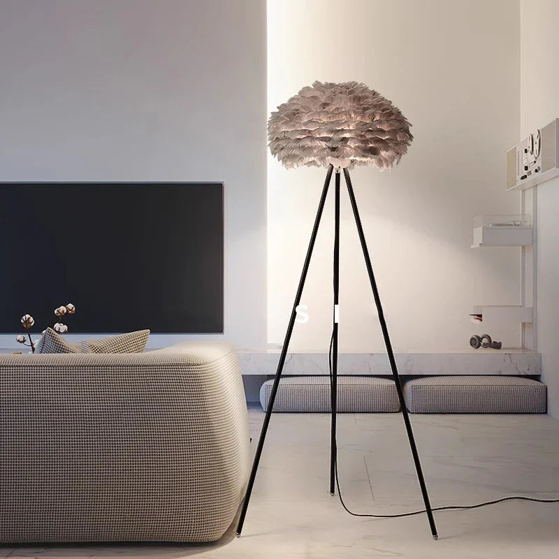 Afralia™ Nordic Feather Three-legged Floor Lamp for Living Room and Bedside Decor