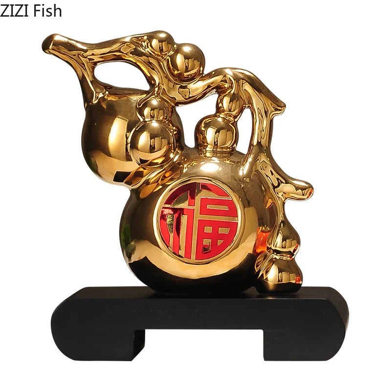 Afralia™ Golden Gourd Ceramic Sculpture - Modern Art Room Decor