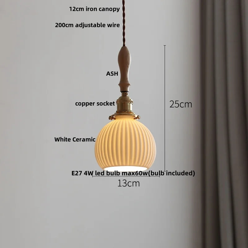 Afralia™ Ceramic LED Pendant Lights with Ash Wood Nordic Design