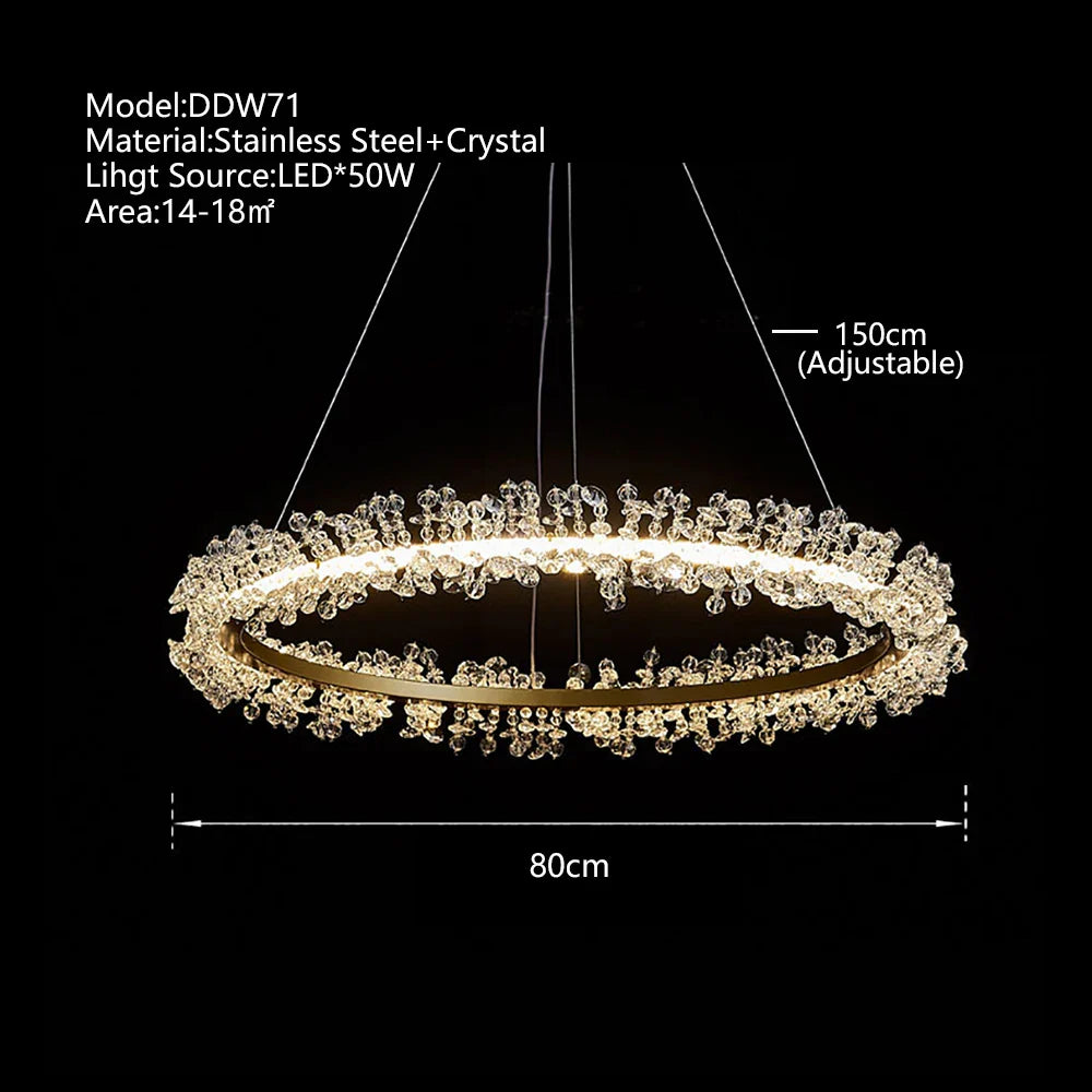 Afralia™ Crystal Gold/Black Ring LED Chandelier: Minimalist Luxury Hanging Ceiling Light Fixtures
