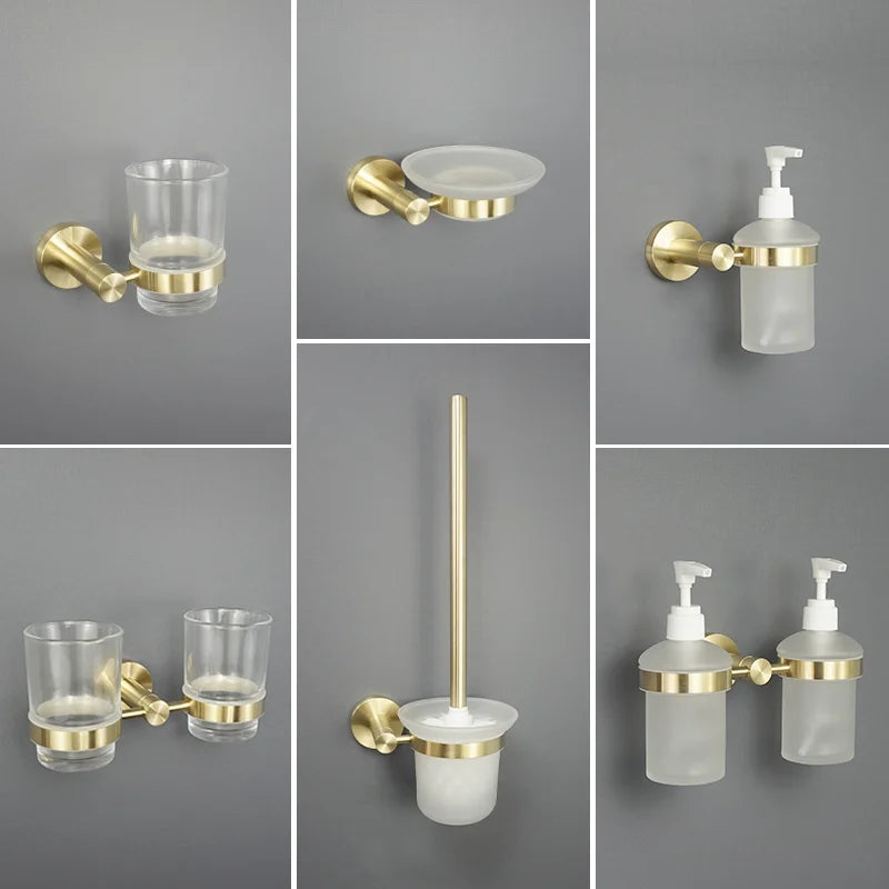 Afralia™ Brushed Gold Bathroom Pendant Set: Toilet Brush Holder, Paper Holder, Towel Bar & More