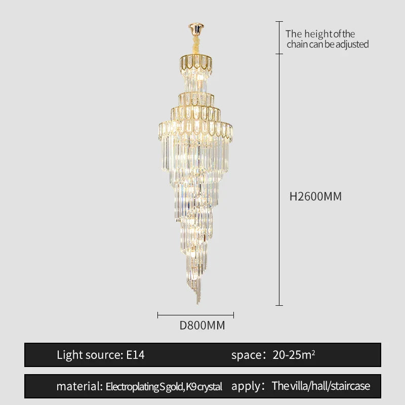 Afralia™ Light Luxury Rotating Crystal Chandelier for Villa Living Room