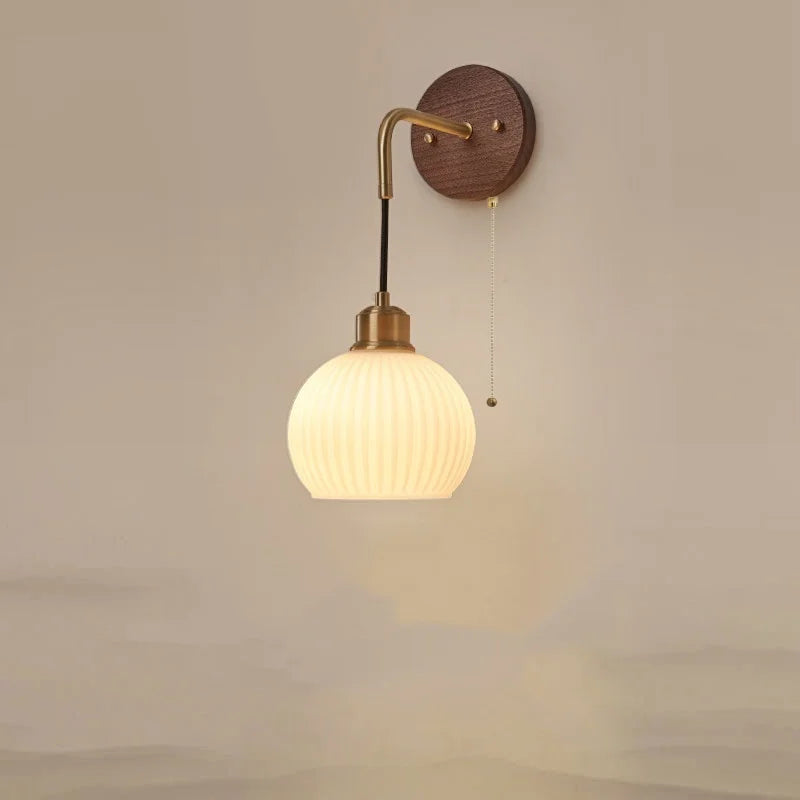 Afralia™ Copper Adjustable LED Wall Light - Modern Nordic Design, Pull Chain Switch, White Glass