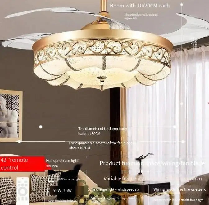 Afralia™ Modern Crystal Ceiling Fan with Remote Control - 42inch