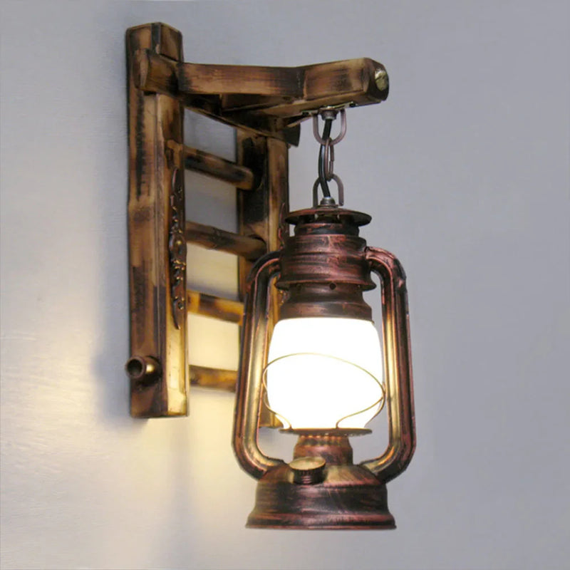 Afralia™ Vintage Industrial Wall Sconce Wooden Kerosene Lamp for Cafe Bar Decor