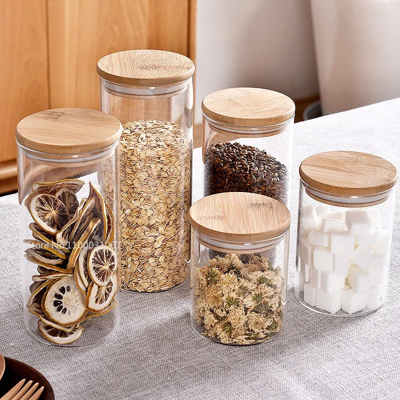 Afralia™ Bamboo-Covered Glass Storage Jars: Airtight Solution for Kitchen Organizing