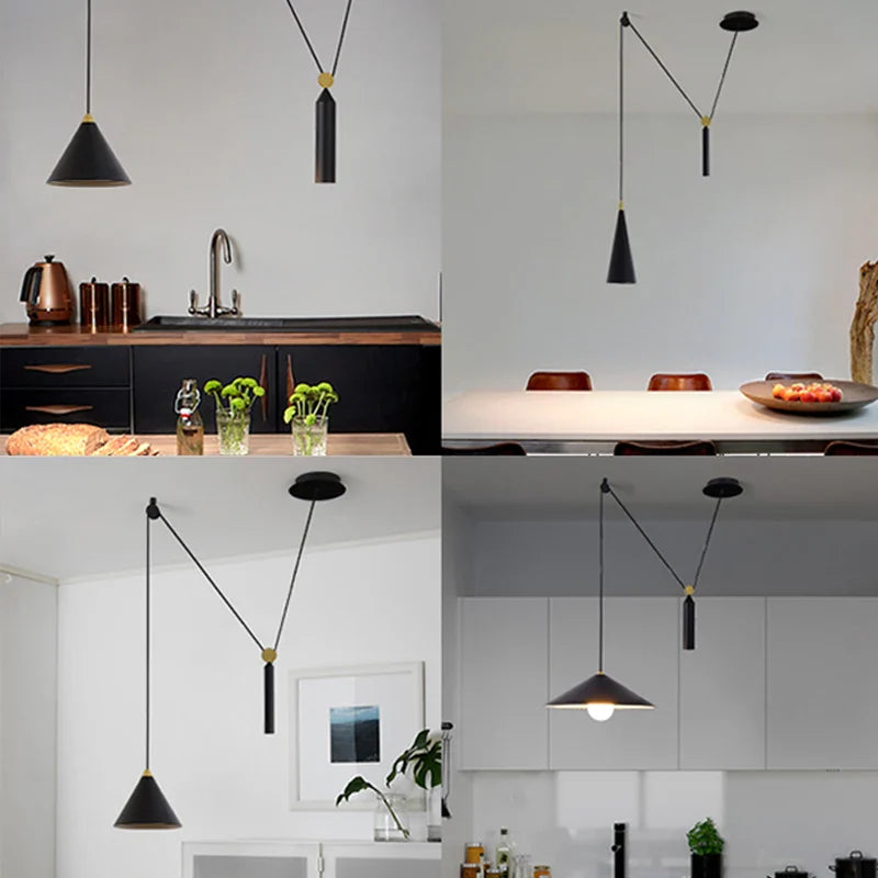 Afralia™ Tapered Pulley LED Pendant Lights for Living Room, Dining, and Bar