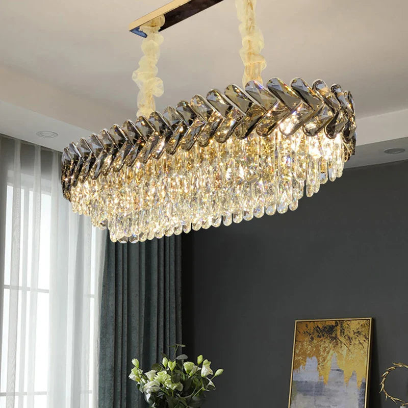 Afralia™ Smoky Gray LED Crystal Chandelier: Luxury Modern Lighting for Living Room, Bedroom, Kitchen