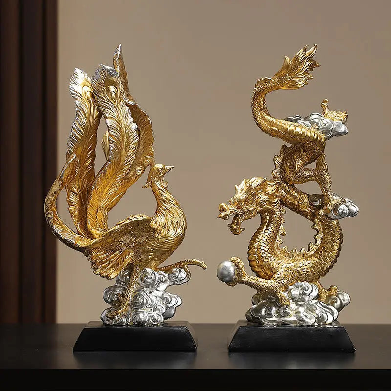Dragon Phoenix Resin Sculpture by Afralia™ for Home Office Decor & Bookshelf Ornament