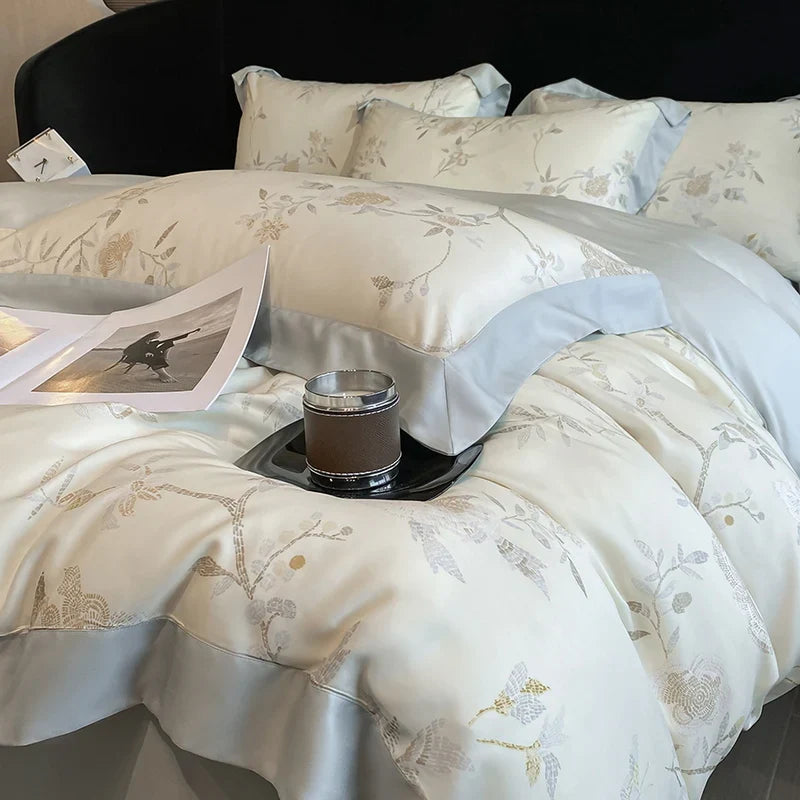 Afralia™ Eucalyptus Fiber Flowers Bedding Set: Duvet Cover, Bed Sheet, Pillowcase - 4Pcs