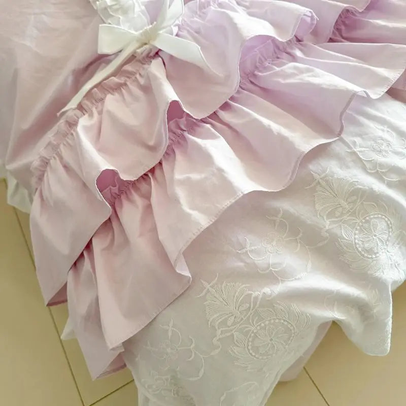 Afralia™ Korean Lace Ruffles Cotton Bedding Set - Sweet Girl Design