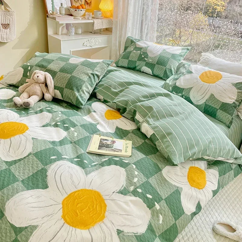 Afralia™ Double-Sided Floral Print Cotton Bedding Set - Queen Size Soft Duvet Cover Set